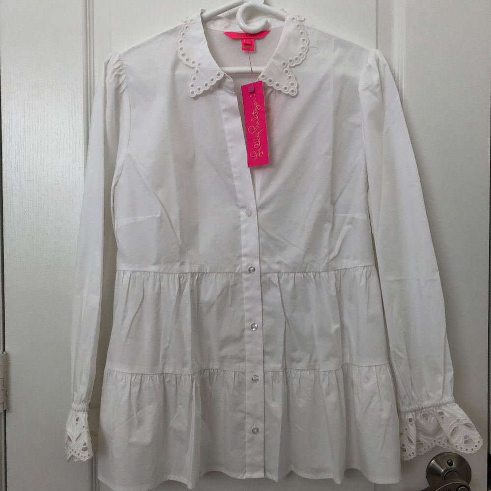 Lilly Pulitzer Kenna Cotton Blouse NWT Size Large Lightweight Resort Top - Picture 2 of 8